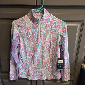 IBKUL NWT Colorful Paisley Quarter-Zip Pullover - Pink, Turquoise & Green XS